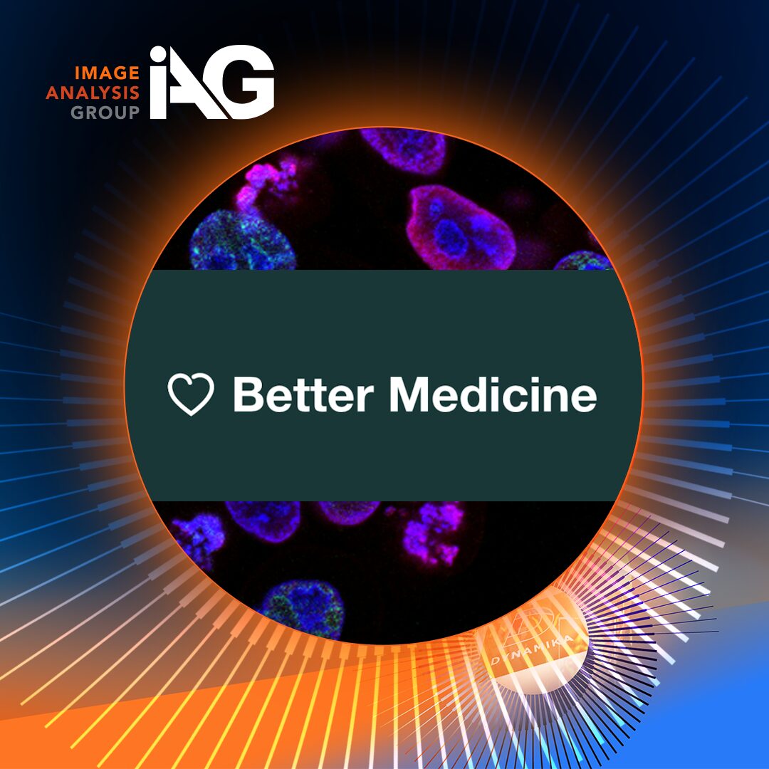 AI-powered oncology imaging collaboration between Image Analysis Group and Picture Health, showing clinicians reviewing tumor response data and imaging biomarkers on integrated DYNAMIKA and Px platforms to support faster, more precise oncology clinical trials.