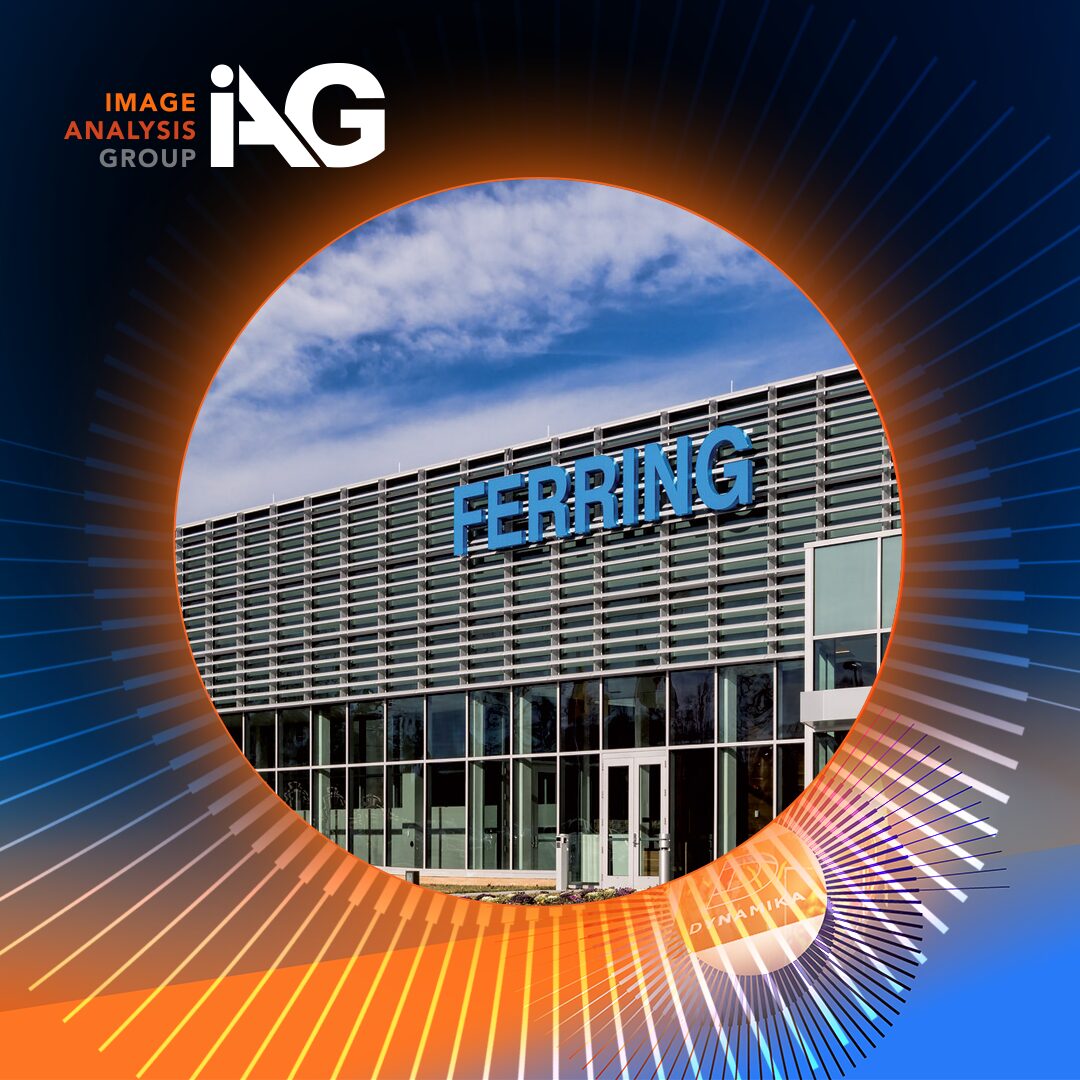 AI-enabled ultrasound imaging collaboration between Image Analysis Group and Ferring Pharmaceuticals, showing clinicians reviewing quantitative ultrasound biomarkers and automated measurements on the DYNAMIKA platform to support sensitive fertility and women’s health clinical trial endpoints.